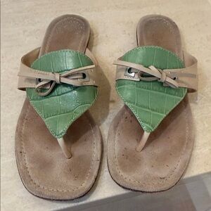 Green and Tan Women's Sandals made in Italy